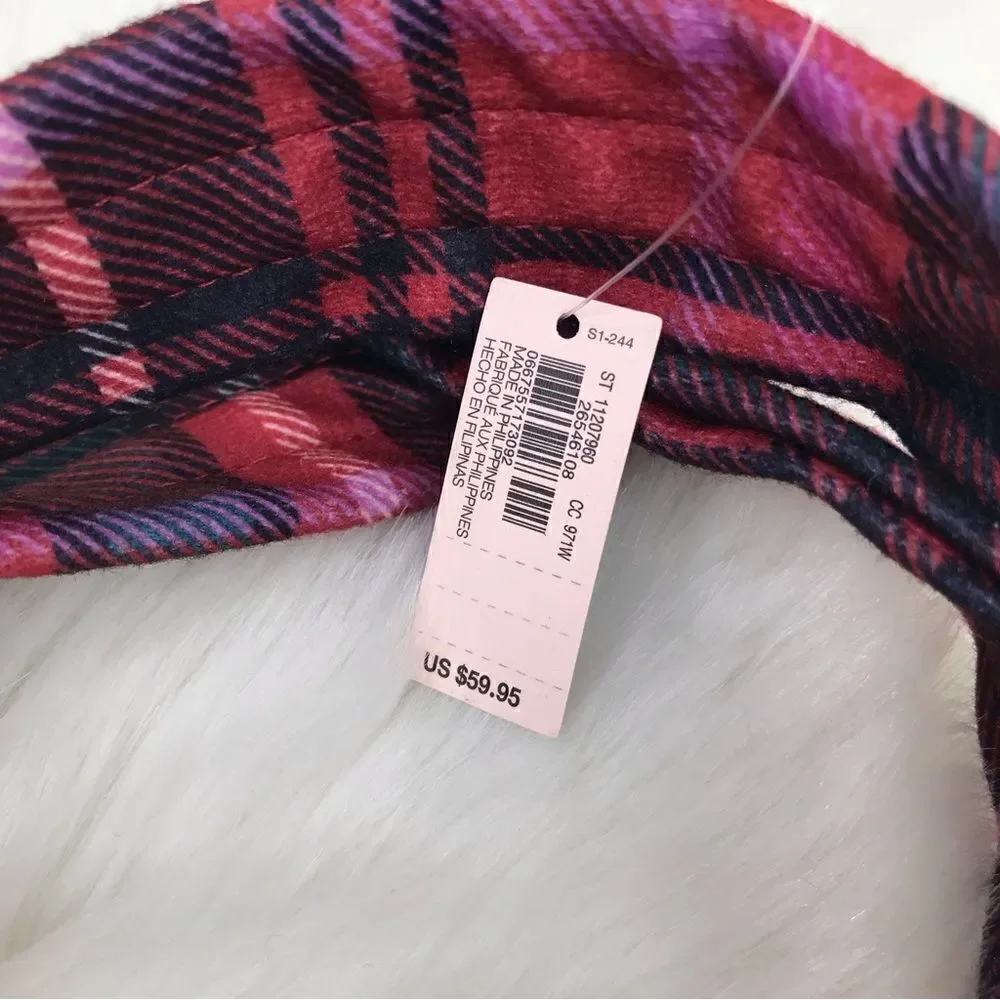 Victoria’s Secret Red Green Plaid Shearling Trim Holiday Winter Travel Tote Bag